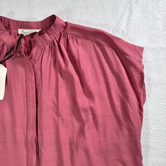 Vine & Love Collared Button Front Blouse Top Women's Large Rose Sleeveless New - Picture 3 of 10